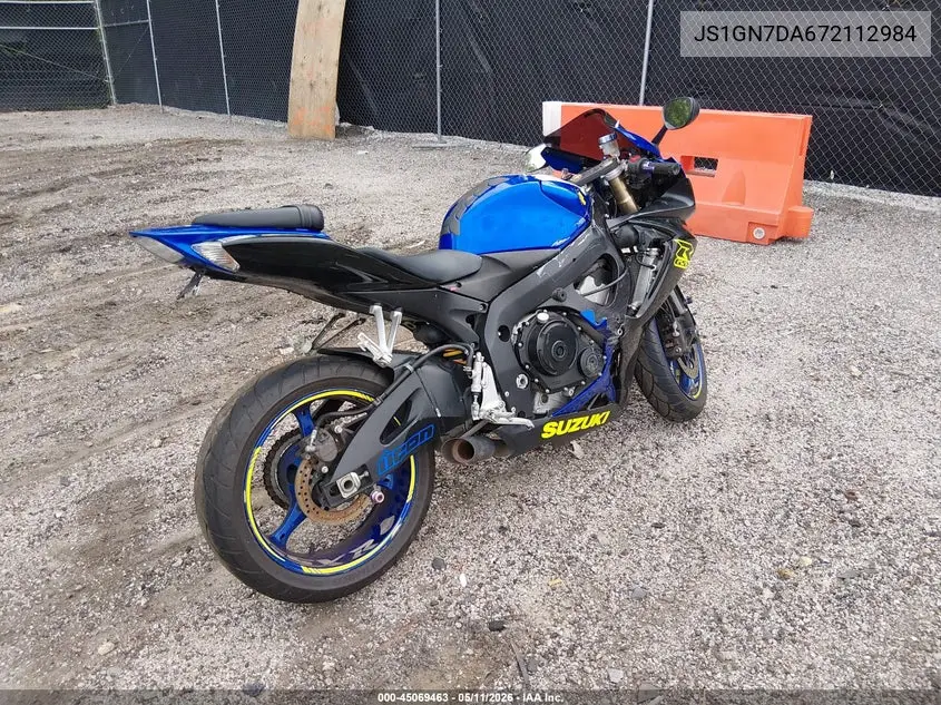 2007 Suzuki Gsx-R600 VIN: JS1GN7DA672112984 Lot: 45069463
