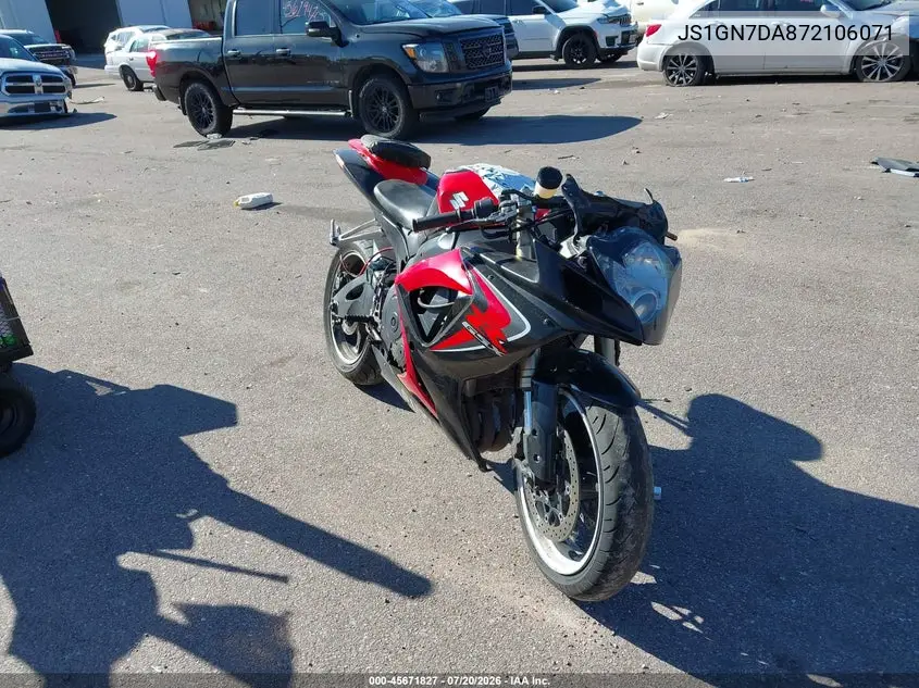 2007 Suzuki Gsx-R600 VIN: JS1GN7DA872106071 Lot: 45671827