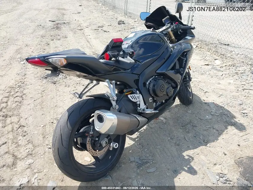 2008 Suzuki Gsx-R600 VIN: JS1GN7EA882106202 Lot: 45331463