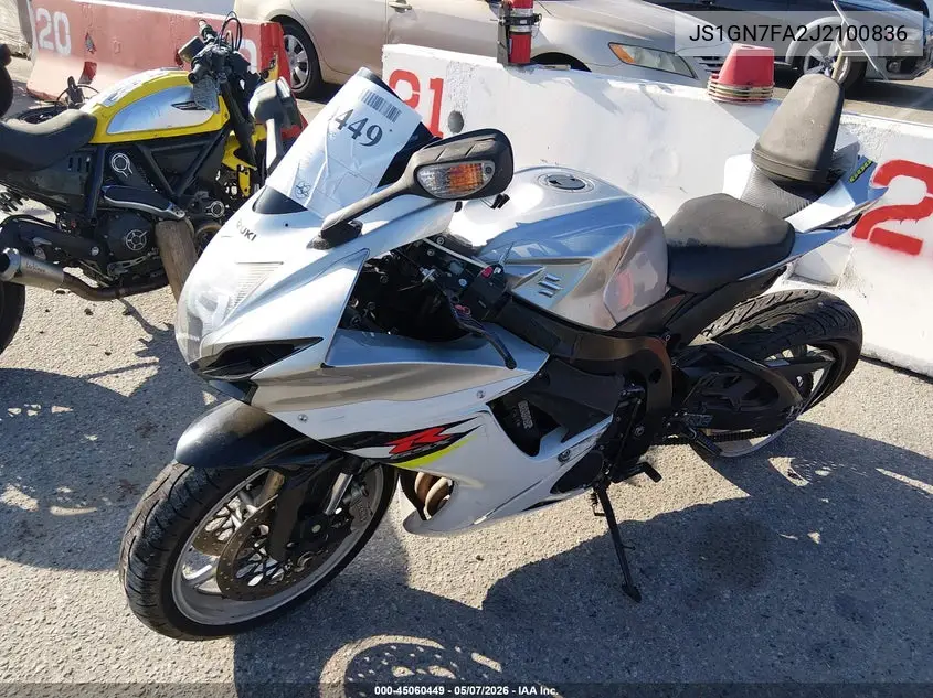 2018 Suzuki Gsx-R600 VIN: JS1GN7FA2J2100836 Lot: 45060449