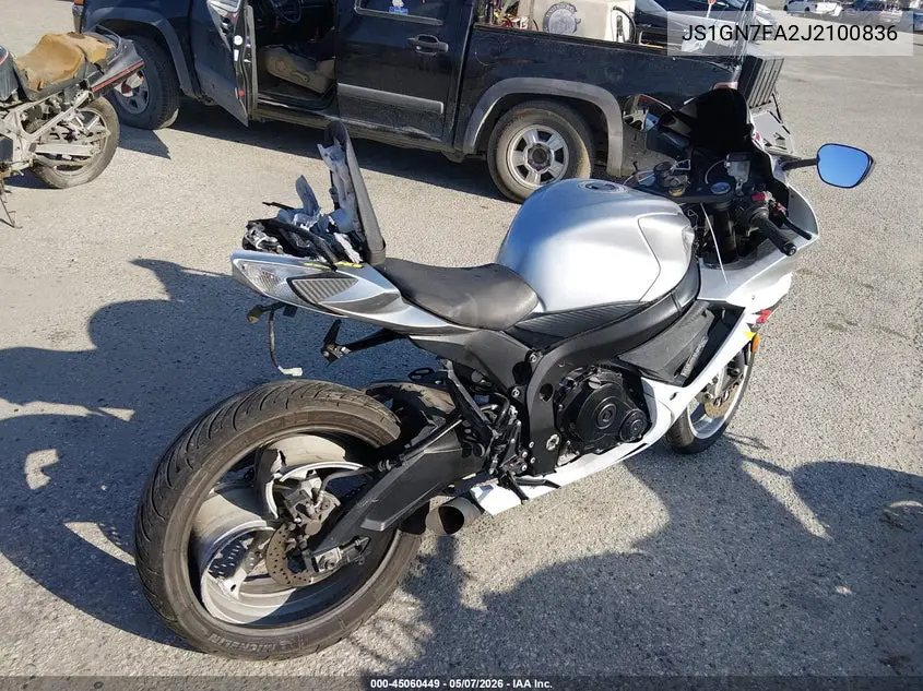 2018 Suzuki Gsx-R600 VIN: JS1GN7FA2J2100836 Lot: 45060449