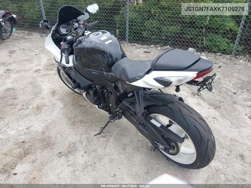 2019 Suzuki Gsx-R600 VIN: JS1GN7FAXK7100278 Lot: 45384231