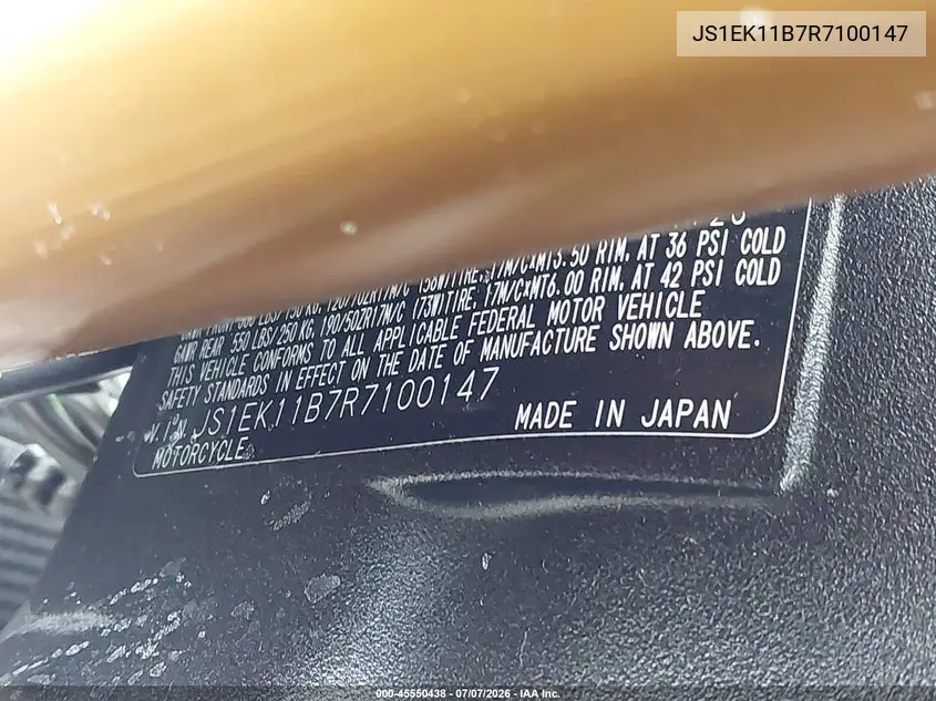 2024 Suzuki Gsx-S1000 A VIN: JS1EK11B7R7100147 Lot: 45550438