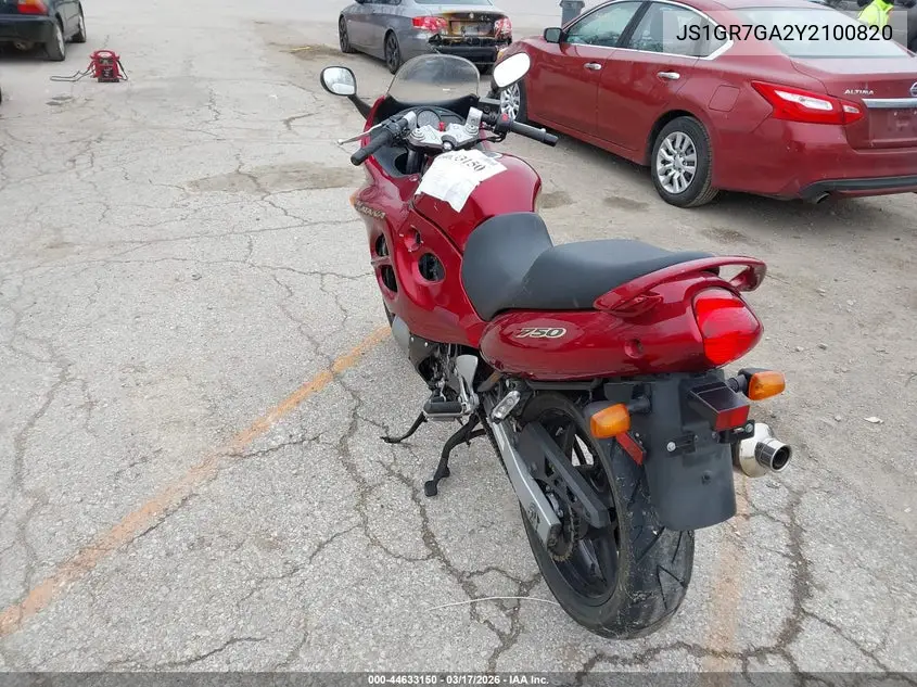 2000 Suzuki Gsx750 F VIN: JS1GR7GA2Y2100820 Lot: 44633150