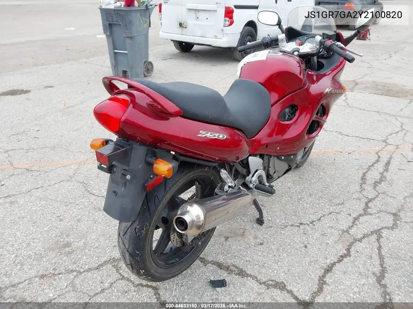 2000 Suzuki Gsx750 F VIN: JS1GR7GA2Y2100820 Lot: 44633150