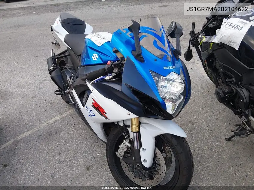 2011 Suzuki Gsx750 VIN: JS1GR7MA2B2104622 Lot: 45222685