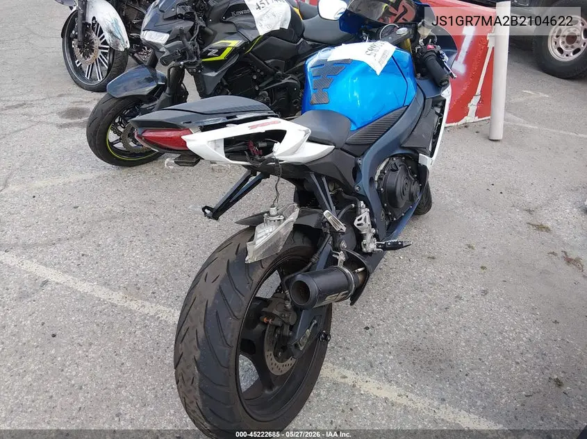 2011 Suzuki Gsx750 VIN: JS1GR7MA2B2104622 Lot: 45222685