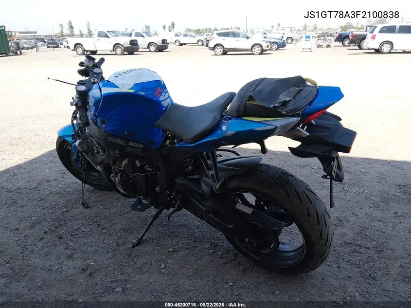 2015 Suzuki Gsx-R1000 VIN: JS1GT78A3F2100838 Lot: 45200716