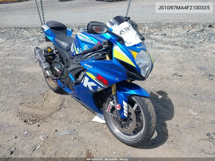 2015 Suzuki Gsx-R750 VIN: JS1GR7MA4F2100335 Lot: 45387435