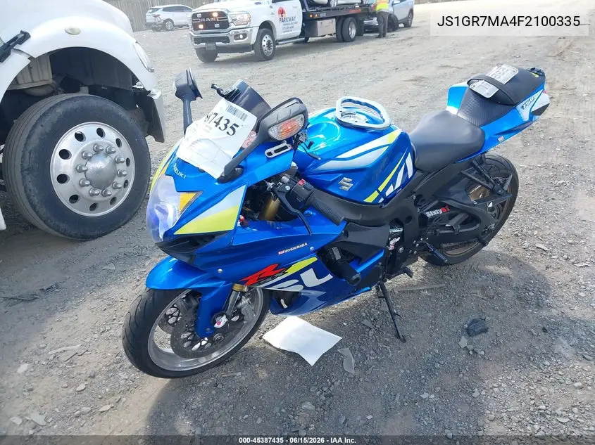 2015 Suzuki Gsx-R750 VIN: JS1GR7MA4F2100335 Lot: 45387435