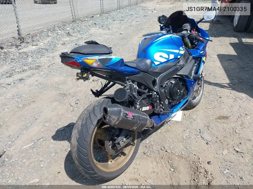 2015 Suzuki Gsx-R750 VIN: JS1GR7MA4F2100335 Lot: 45387435