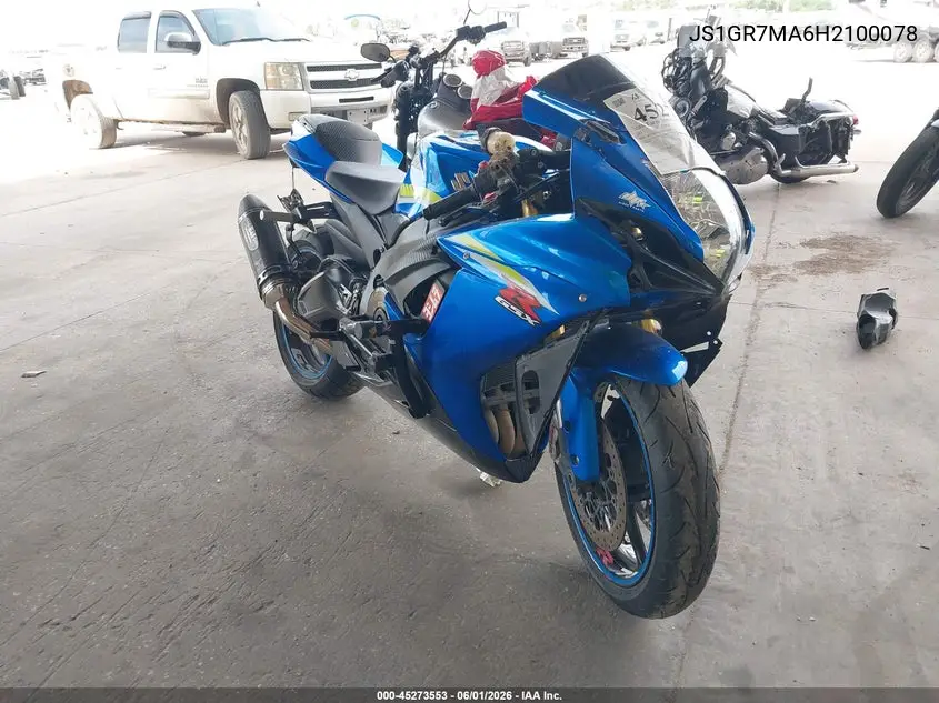 2017 Suzuki Gsx-R750 VIN: JS1GR7MA6H2100078 Lot: 45273553