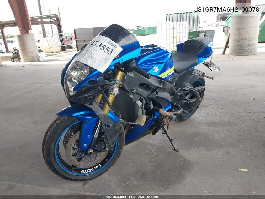 2017 Suzuki Gsx-R750 VIN: JS1GR7MA6H2100078 Lot: 45273553