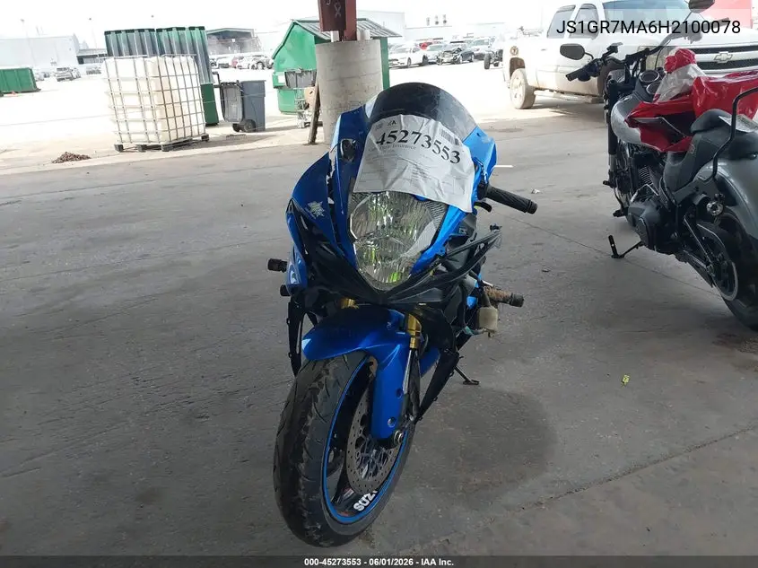 2017 Suzuki Gsx-R750 VIN: JS1GR7MA6H2100078 Lot: 45273553