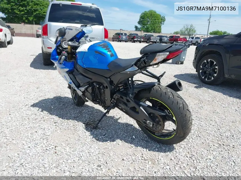 2021 Suzuki Gsx-R750 VIN: JS1GR7MA9M7100136 Lot: 45007129