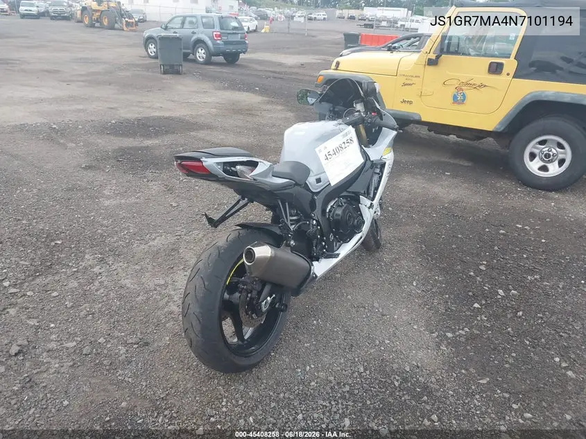 2022 Suzuki Gsx-R750 VIN: JS1GR7MA4N7101194 Lot: 45408258