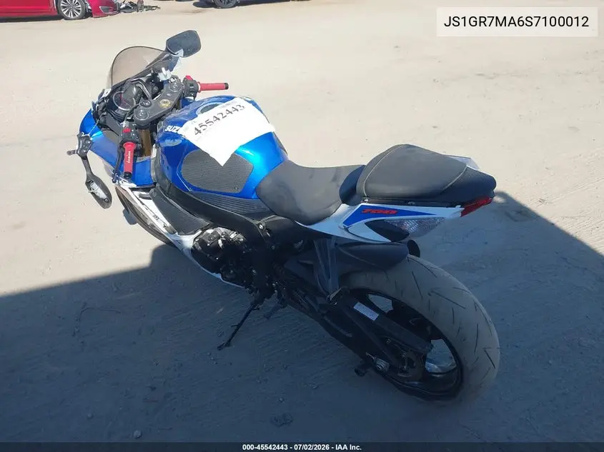 2025 Suzuki Gsx-R750 VIN: JS1GR7MA6S7100012 Lot: 45542443