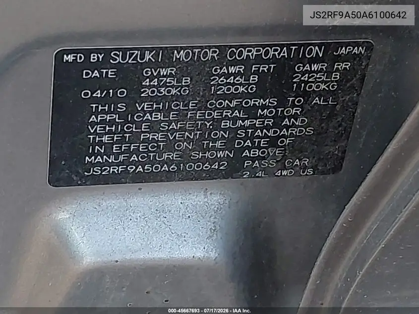 2010 Suzuki Kizashi Gts VIN: JS2RF9A50A6100642 Lot: 45667693