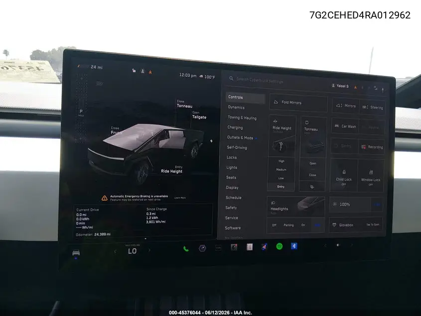 2024 Tesla Cybertruck All-Wheel Drive VIN: 7G2CEHED4RA012962 Lot: 45376044