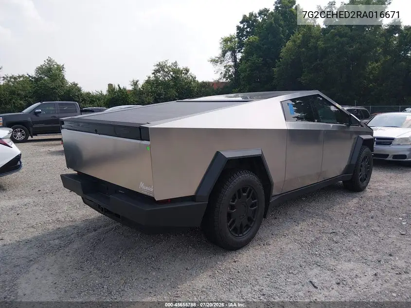 2024 Tesla Cybertruck All-Wheel Drive VIN: 7G2CEHED2RA016671 Lot: 45655788