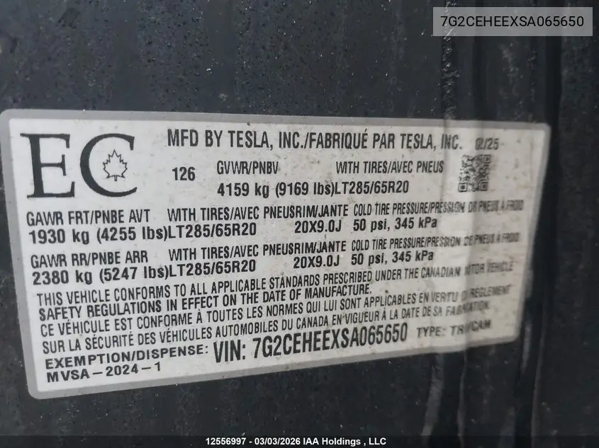 2025 Tesla Cybertruck Cyberbeast VIN: 7G2CEHEEXSA065650 Lot: 12556997