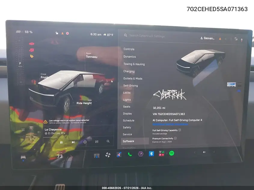 2025 Tesla Cybertruck All-Wheel Drive VIN: 7G2CEHED5SA071363 Lot: 45682026