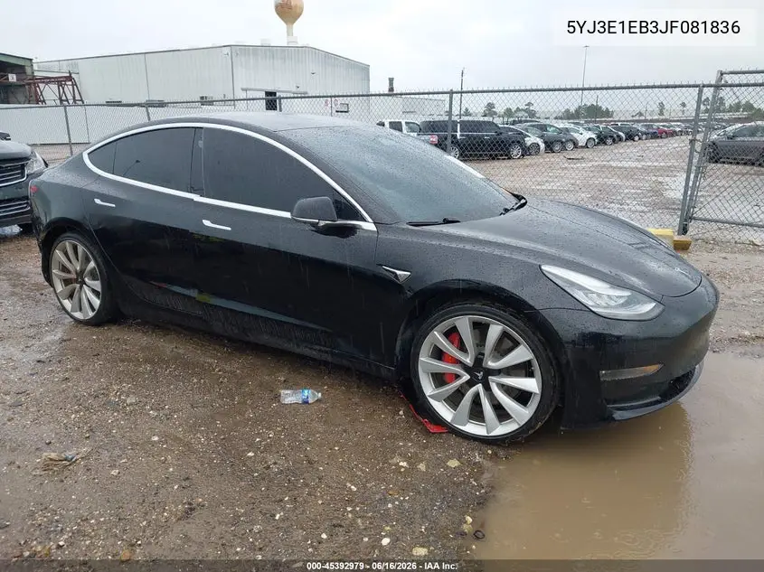 2018 Tesla Model 3 Long Range/Performance VIN: 5YJ3E1EB3JF081836 Lot: 45392979