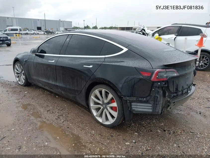 2018 Tesla Model 3 Long Range/Performance VIN: 5YJ3E1EB3JF081836 Lot: 45392979