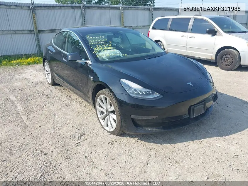 2019 Tesla Model 3 Long Range/Mid Range/Standard Range/Standard Range Plus VIN: 5YJ3E1EAXKF321988 Lot: 12644204