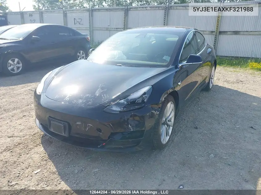 2019 Tesla Model 3 Long Range/Mid Range/Standard Range/Standard Range Plus VIN: 5YJ3E1EAXKF321988 Lot: 12644204
