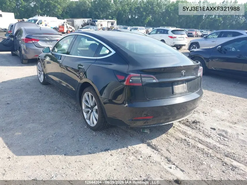 2019 Tesla Model 3 Long Range/Mid Range/Standard Range/Standard Range Plus VIN: 5YJ3E1EAXKF321988 Lot: 12644204