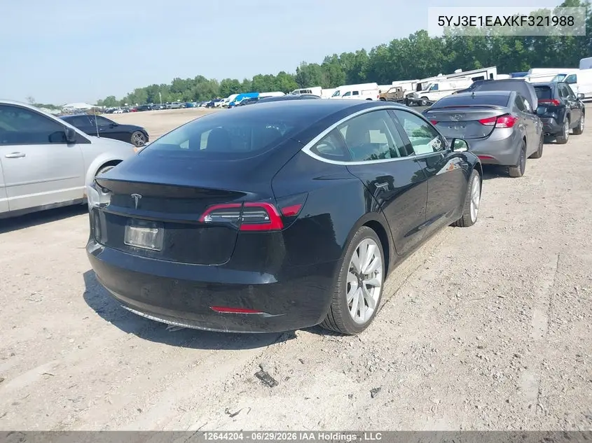 2019 Tesla Model 3 Long Range/Mid Range/Standard Range/Standard Range Plus VIN: 5YJ3E1EAXKF321988 Lot: 12644204