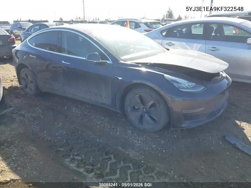 2019 Tesla Model 3 VIN: 5YJ3E1EA9KF322548 Lot: 30088241