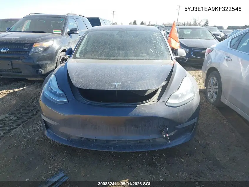 2019 Tesla Model 3 VIN: 5YJ3E1EA9KF322548 Lot: 30088241