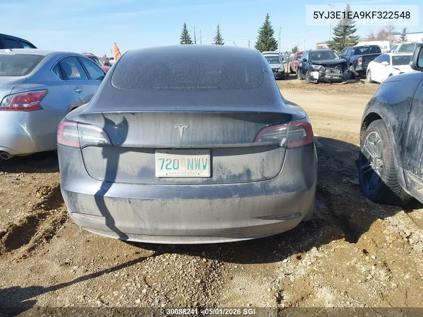 2019 Tesla Model 3 VIN: 5YJ3E1EA9KF322548 Lot: 30088241