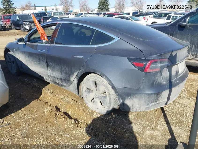 2019 Tesla Model 3 VIN: 5YJ3E1EA9KF322548 Lot: 30088241