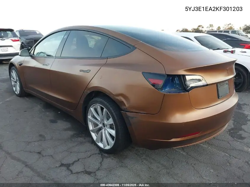 5YJ3E1EA2KF301203 2019 Tesla Model 3 Long Range/Mid Range/Standard Range/Standard Range Plus