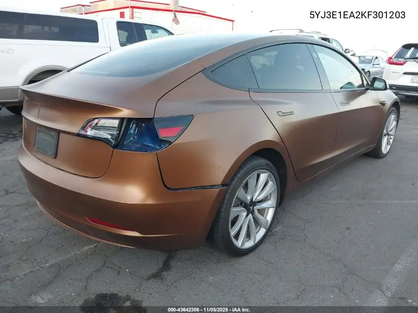 5YJ3E1EA2KF301203 2019 Tesla Model 3 Long Range/Mid Range/Standard Range/Standard Range Plus