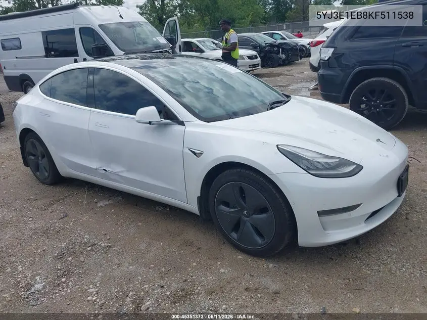 2019 Tesla Model 3 Long Range/Performance VIN: 5YJ3E1EB8KF511538 Lot: 45351373