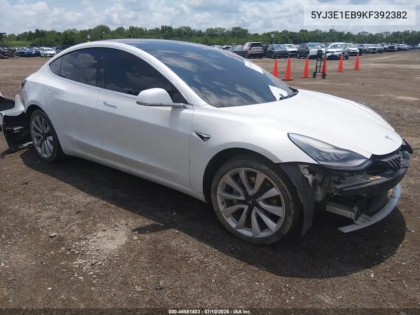 2019 Tesla Model 3 Long Range/Performance VIN: 5YJ3E1EB9KF392382 Lot: 45581403