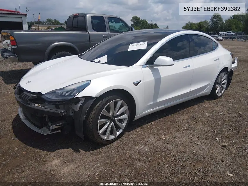 2019 Tesla Model 3 Long Range/Performance VIN: 5YJ3E1EB9KF392382 Lot: 45581403