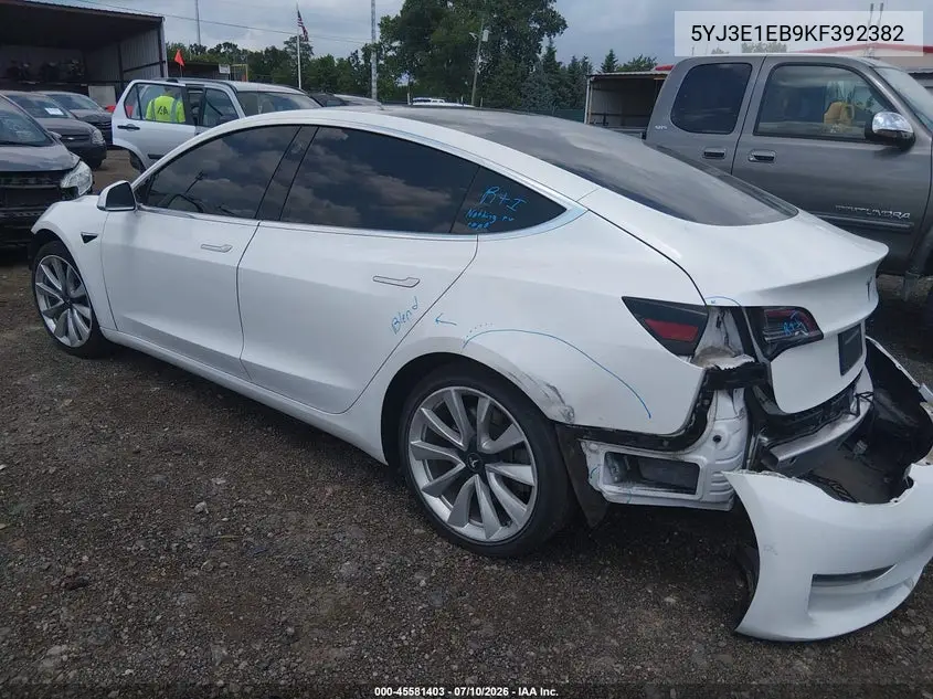 2019 Tesla Model 3 Long Range/Performance VIN: 5YJ3E1EB9KF392382 Lot: 45581403