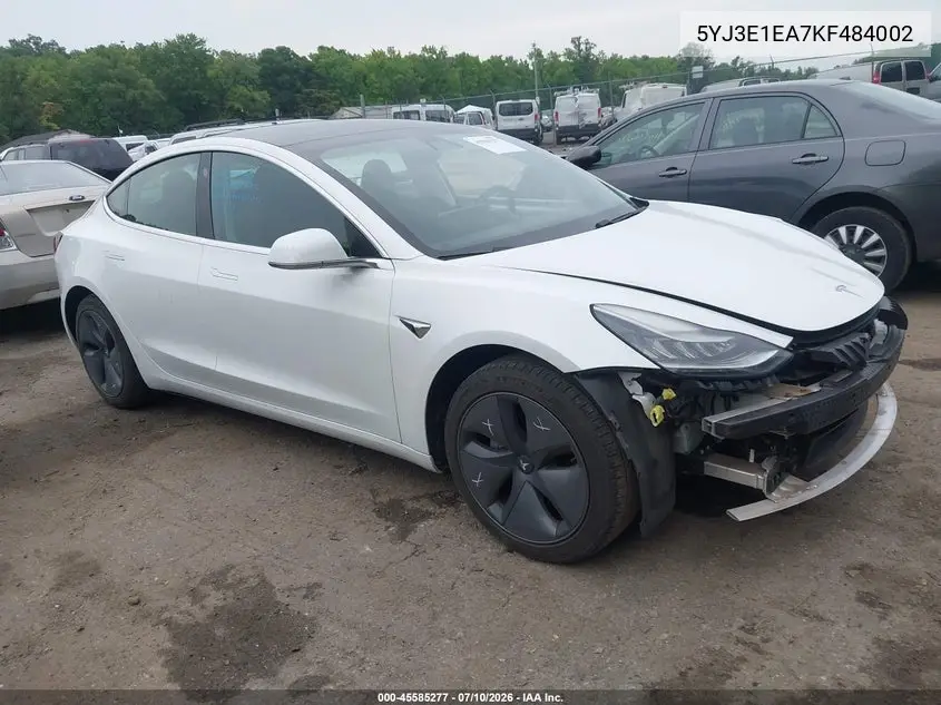 2019 Tesla Model 3 Long Range/Mid Range/Standard Range/Standard Range Plus VIN: 5YJ3E1EA7KF484002 Lot: 45585277