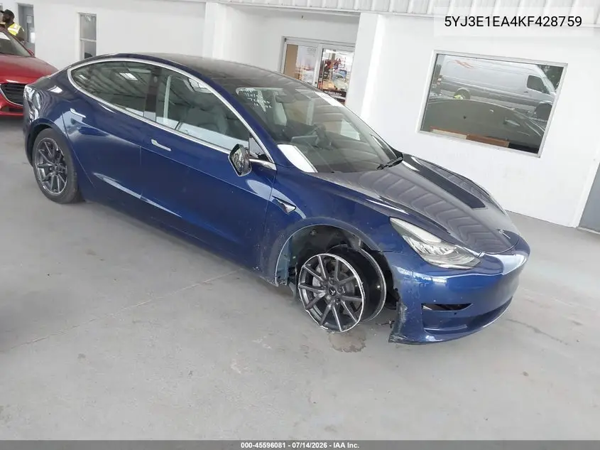2019 Tesla Model 3 Long Range/Mid Range/Standard Range/Standard Range Plus VIN: 5YJ3E1EA4KF428759 Lot: 45596081