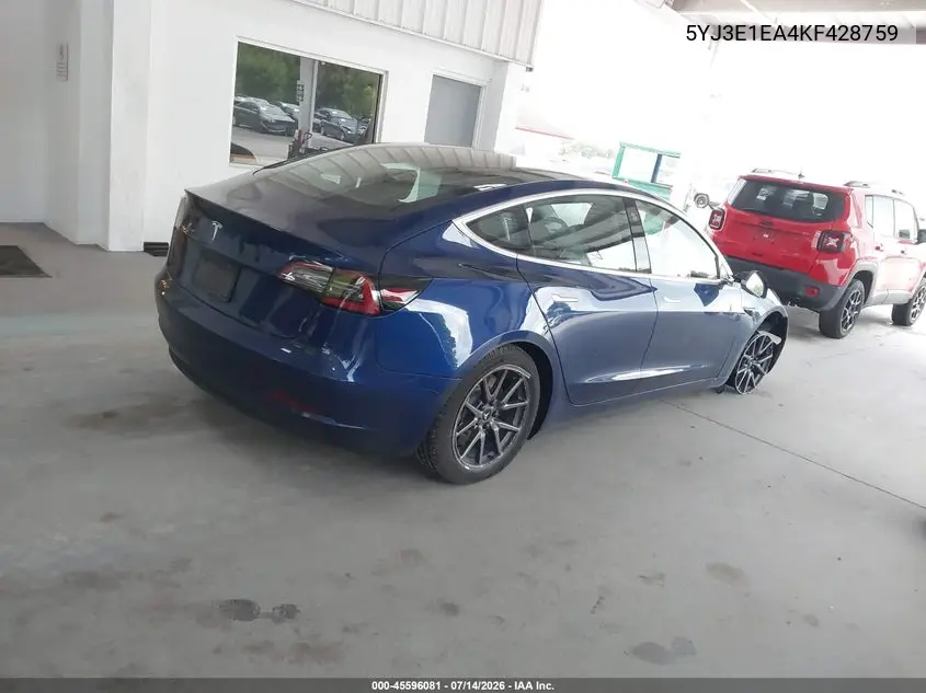2019 Tesla Model 3 Long Range/Mid Range/Standard Range/Standard Range Plus VIN: 5YJ3E1EA4KF428759 Lot: 45596081