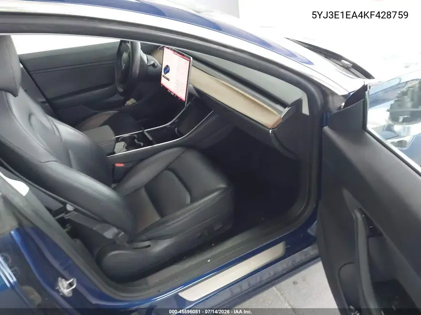 2019 Tesla Model 3 Long Range/Mid Range/Standard Range/Standard Range Plus VIN: 5YJ3E1EA4KF428759 Lot: 45596081