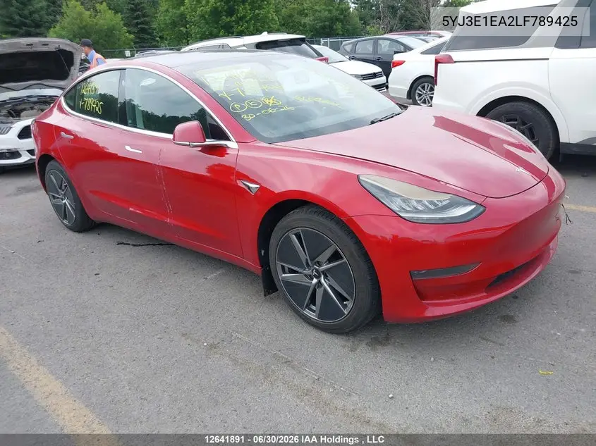 2020 Tesla Model 3 Standard Range Plus VIN: 5YJ3E1EA2LF789425 Lot: 12641891
