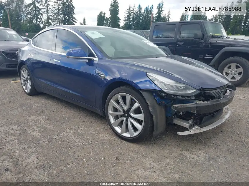 2020 Tesla Model 3 Standard Range Plus Rear-Wheel Drive/Standard Range Rear-Wheel Drive VIN: 5YJ3E1EA4LF785988 Lot: 45346721