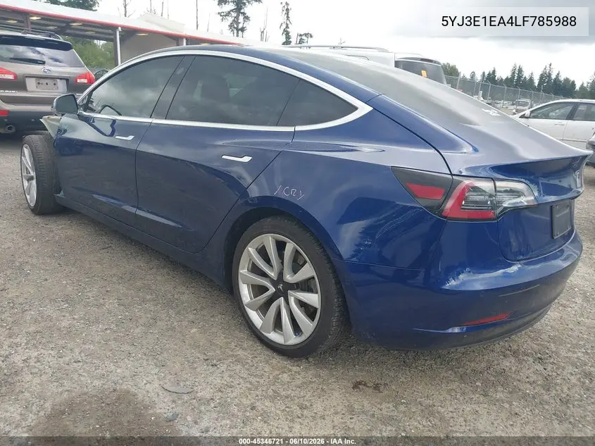 2020 Tesla Model 3 Standard Range Plus Rear-Wheel Drive/Standard Range Rear-Wheel Drive VIN: 5YJ3E1EA4LF785988 Lot: 45346721