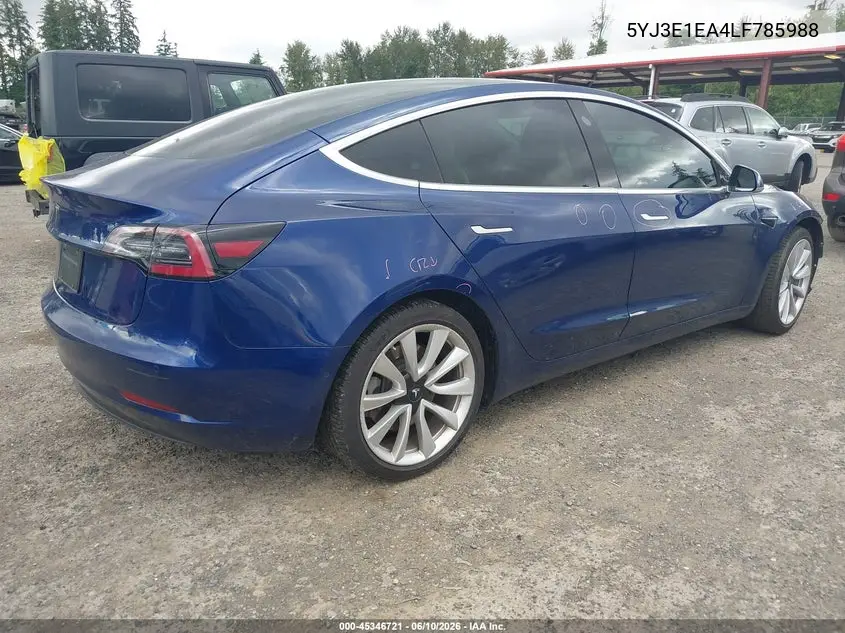 2020 Tesla Model 3 Standard Range Plus Rear-Wheel Drive/Standard Range Rear-Wheel Drive VIN: 5YJ3E1EA4LF785988 Lot: 45346721
